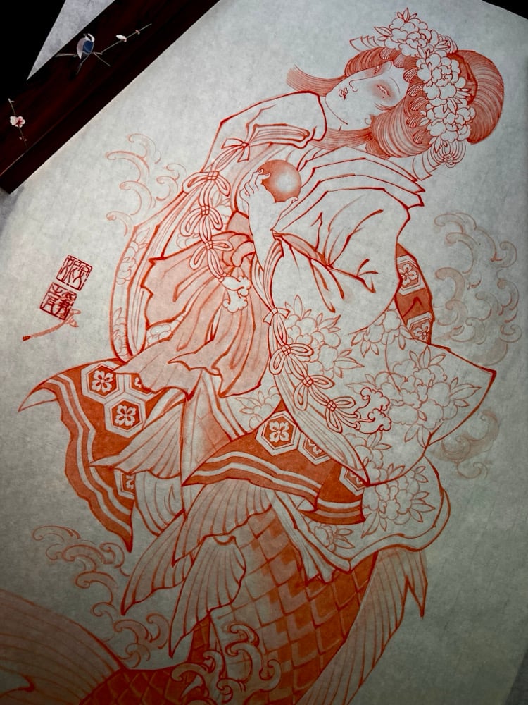 Japan Boku-undo sumi ink stick — Shu /墨運堂朱砂墨條